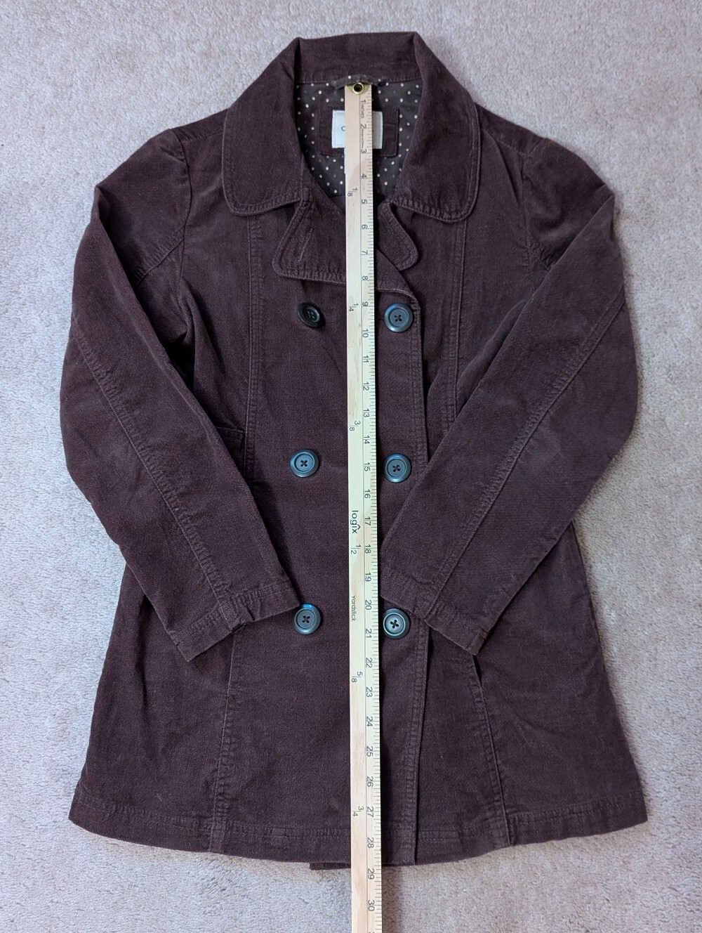 Vintage Y2K Cherokee Brown Corduroy Pea Coat Jacket Double Breasted - Picture 5 of 7